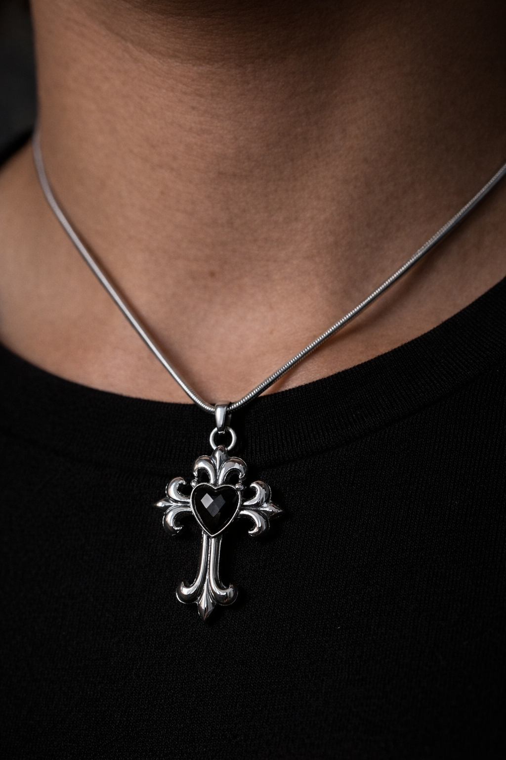 Gothic Heart Cross Pendant